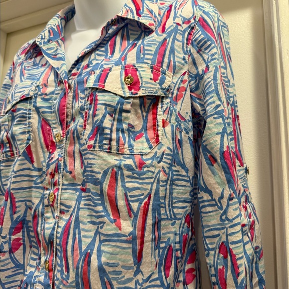 Lilly Pulitzer Button Down Cruiser Resort Sailboat Blouse Size 8 - Picture 4 of 8